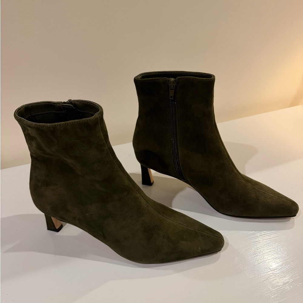Olive Green Suede Ankle Boots